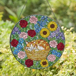 Cat Lovers' Intricate Tiffany Stained Glass Calico Cat Floral Jewel Tone Mosaic Stained Glass Suncatcher