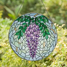 Art Lovers' Glowing Tiffany Stained Glass Wisteria Lavender Emerald Floral Mosaic Stained Glass Suncatcher