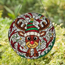 Christmas Enthusiasts' Tiffany Stained Glass Ruby Red Nosed Reindeer Emerald Winter Mosaic Stained Glass Suncatcher
