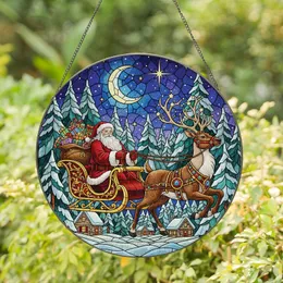 Holiday Enthusiasts' Intricate Tiffany Stained Glass Santa Sleigh Reindeer Winter Wonderland Mosaic Jewel Tones Stained Glass Suncatcher