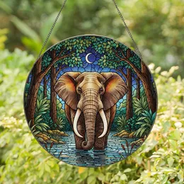 Wildlife Art Lovers' Majestic Stained Glass Elephant Jewel Tone Forest Jungle Intricate Design Stained Glass Suncatcher