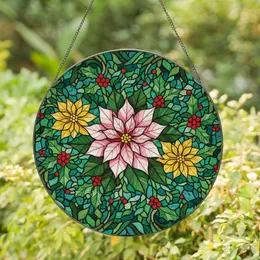 Holiday Enthusiasts' Tiffany Stained Glass Poinsettia & Holly Mosaic with Jewel Tones Stained Glass Suncatcher