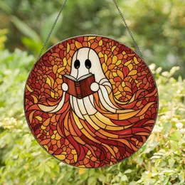 Book Lovers' Intricate Stained Glass Spectral Ghost Reading Autumnal Mosaic Stained Glass Suncatcher