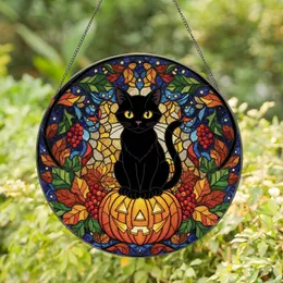 Cat Lovers' Stained Glass Black Cat Jack-o'-Lantern Autumn Mosaic Starry Night Jewel Tones Stained Glass Suncatcher