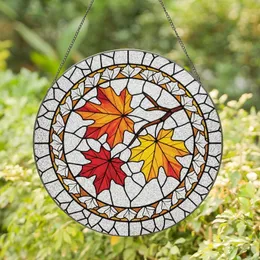 Autumn Enthusiasts' Vibrant Tiffany Stained Glass Fiery Red Orange Golden Maple Leaves Mosaic Pattern Stained Glass Suncatcher