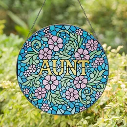 Aunt Appreciation Intricate Stained Glass Floral Mosaic Golden Yellow Aqua Blue Stained Glass Suncatcher