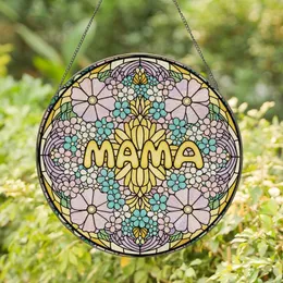 Mothers' Tiffany Stained Glass Mama Floral Mosaic Art Golden Yellow Pink Lavender Teal Green Jewel Tones Stained Glass Suncatcher