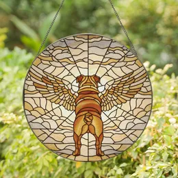 Bulldog Lovers' Majestic Winged Bulldog Stained Glass Art, Amber & Grey Jewel Tones Mosaic Stained Glass Suncatcher