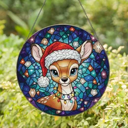 Holiday Enthusiasts' Festive Fawn Tiffany Style Jewel Tone Stained Glass Christmas Mosaic Art Stained Glass Suncatcher