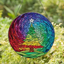 Holiday Art Lovers' Intricate Stained Glass Christmas Tree Night Sky Jewel Tone Mosaic Stained Glass Suncatcher