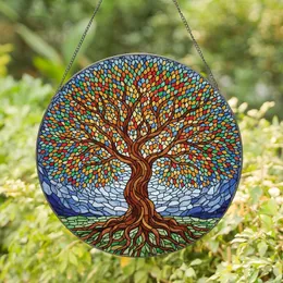 Nature Lovers' Tiffany Style Stained Glass Tree of Life Mosaic, Jewel Tone Leaves & Roots Stained Glass Suncatcher