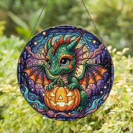 Fantasy Art Lovers' Intricate Tiffany Baby Dragon Pumpkin Jewel Tone Glitter Twilight Pattern Stained Glass Suncatcher