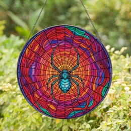 Gothic Art Collectors' Intricate Stained Glass Black Spider Teal Abdomen Jewel Tone Web Mosaic Stained Glass Suncatcher