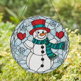Holiday Season Lovers' Cheerful Stained Glass Snowman Mosaic, Red Hat, Teal Scarf, Winter Jewel Tones Stained Glass Suncatcher