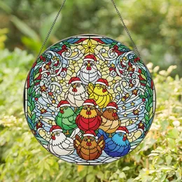 Whimsical Holiday Fans' Stained Glass Chicken Christmas Tree Jewel Tone Mosaic Stained Glass Suncatcher