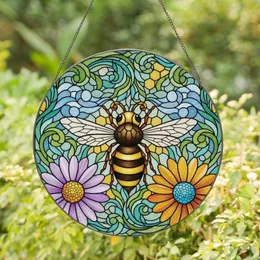 Nature & Art Lovers' Vibrant Tiffany Stained Glass Honeybee Daisy Floral Lavender Amber Teal Mosaic Stained Glass Suncatcher
