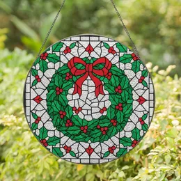 Christmas Style Lovers' Red Green Tiffany Stained Glass Wreath Geometric Mosaic Stained Glass Suncatcher