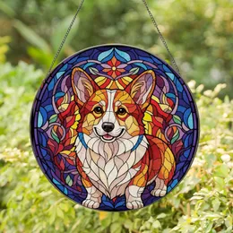 Corgi Lovers' Detailed Tiffany Stained Glass Corgi Dog Amber Red Blue Purple Mosaic Stained Glass Suncatcher