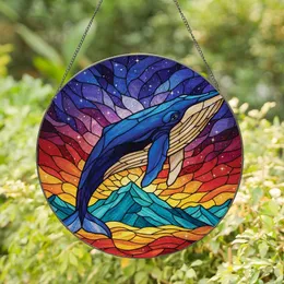 Ocean & Cosmic Art Lovers' Majestic Blue Whale Tiffany Stained Glass Cosmic Teal Mountain Art Stained Glass Suncatcher