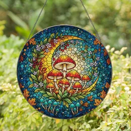 Fantasy Art Lovers' Intricate Glowing Tiffany Stained Glass Mushroom Moon Enchanted Forest Mosaic Stained Glass Suncatcher
