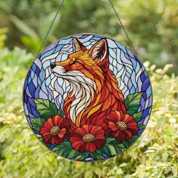 Fox Lovers' Majestic Stained Glass Fox Bust Tiffany Jewel Tone Floral Mosaic Art Stained Glass Suncatcher