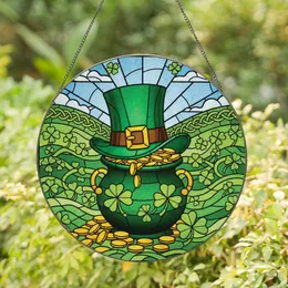 St. Patrick's Day Admirers Vibrant Emerald Gold Stained Glass Leprechaun Pot Shamrock Celtic Knot Full Art Stained Glass Suncatcher