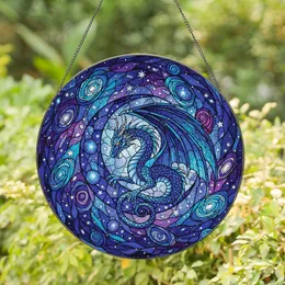 Fantasy Art Aficionados Stained Glass Blue Dragon Cosmic Crescent Moon Galaxy Jewel Tones Stained Glass Suncatcher
