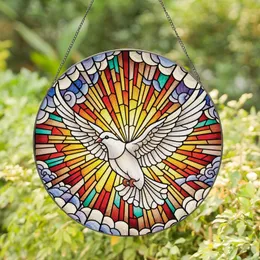 Art Lovers' Tiffany Stained Glass Flying Dove Vibrant Jewel Tone Sky Mosaic Stained Glass Suncatcher