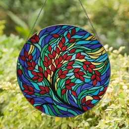 Nature Lovers' Intricate Tiffany Style Stained Glass Red Leaf Botanical Jewel Tones Stained Glass Suncatcher