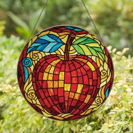 Art Lovers' Vibrant Stained Glass Mosaic Apple with Teal & Lime Leaves, Rich Jewel Tones & Swirling Abstract Patterns Stained Glass Suncatcher