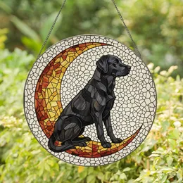 Dog Lovers' High Contrast Tiffany Stained Glass Black Labrador Amber Gold Swirling Moon Art Stained Glass Suncatcher