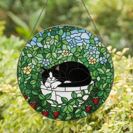 Cat Lovers' Intricate Jewel Tone Tiffany Stained Glass Tuxedo Cat Garden Mosaic Stained Glass Suncatcher