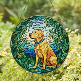 Dog Lovers' Intricate Tiffany Stained Glass Labrador Profile Golden Blue Teal Mosaic Stained Glass Suncatcher