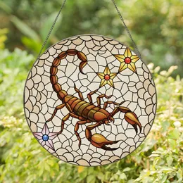 Intricate Art Lovers' Bold Tiffany Style Stained Glass Scorpion, Radiant Stars & Jewel Tone Mosaic Stained Glass Suncatcher