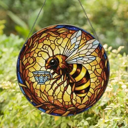 Nature Lovers' Tiffany Stained Glass Honeybee Teacup Golden Amber Blue Organic Mosaic Stained Glass Suncatcher