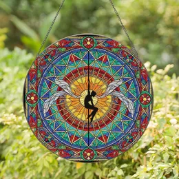Art Lovers' Vibrant Tiffany Stained Glass Aerialist Silhouette Jewel Tone Ornate Floral Mosaic Stained Glass Suncatcher