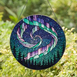 Stargazer's Glowing Tiffany Stained Glass Northern Lights Forest Cosmic Mosaic Stained Glass Suncatcher