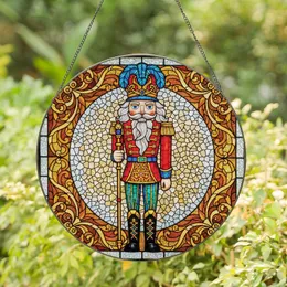 Christmas Enthusiasts' Tiffany Style Stained Glass Nutcracker Gold Red Blue Floral Mosaic Stained Glass Suncatcher