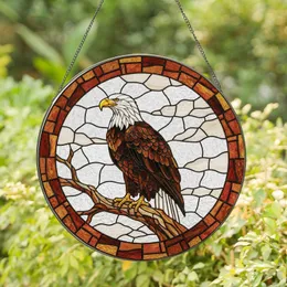 Nature Lovers' Detailed Stained Glass Bald Eagle Tiffany Style Golden Amber Brown Mosaic Art Stained Glass Suncatcher