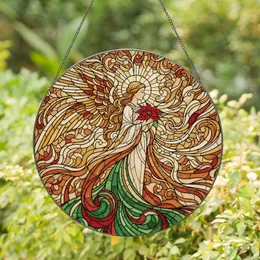 Spiritual Art Admirers Tiffany Style Stained Glass Serene Angel Poinsettia Jewel Tone Celestial Mosaic Stained Glass Suncatcher