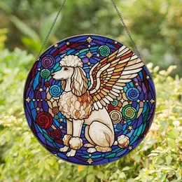 Poodle Lovers' Tiffany Style Stained Glass Winged Poodle Celestial Swirls Geometric Mosaic Art in Iridescent Jewel Tones Stained Glass Suncatcher