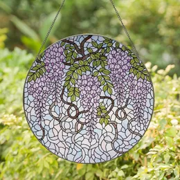 Art Lovers' Tiffany-Inspired Cascading Wisteria Jewel Tone Floral Mosaic Stained Glass Suncatcher