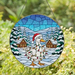 Holiday Art Lovers' Jewel Tone Tiffany Stained Glass Duck Christmas Lights Winter Scene Stained Glass Suncatcher