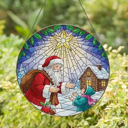 Holiday Enthusiasts' Detailed Tiffany Stained Glass Santa Child Radiant Star Holly Mosaic Stained Glass Suncatcher