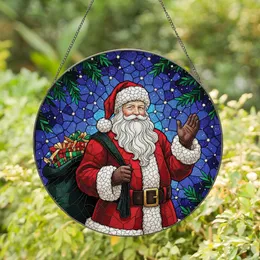 Holiday Decor Lovers' Detailed Stained Glass Santa, Crimson Emerald Sapphire Tiffany Jewel Tones, Starry Winter Night Mosaic Stained Glass Suncatcher