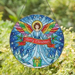 Christmas Enthusiasts' Radiant Stained Glass Angel Rainbow Wings Red Green Blue Merry Christmas Mosaic Stained Glass Suncatcher
