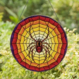 Fantasy Art Enthusiasts' Intricate Stained Glass Black Spider Web Jewel Tone Geometric Mosaic Design Stained Glass Suncatcher