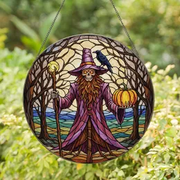 Gothic Fantasy Art Lovers' Intricate Grinning Skeletal Scarecrow Tiffany Stained Glass Purple Orange Mosaic Stained Glass Suncatcher