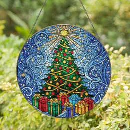 Holiday Enthusiasts' Tiffany Style Stained Glass Christmas Tree Design, Jewel Tone Ornaments & Gifts, Emerald Ruby Sapphire Amber Snowflake Mosaic Stained Glass Suncatcher