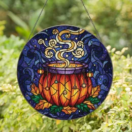 Mystical Decor Lovers' Tiffany Stained Glass Cauldron, Glowing Potion, Emerald Leaves & Deep Purple Mosaic Stained Glass Suncatcher
